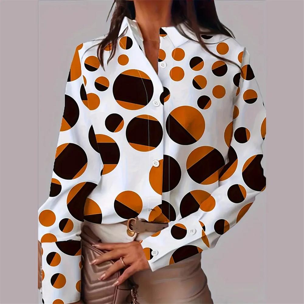 Women'S Shirt Fashion Casual Elegant Evening Blouses Color Polka Dot Top Print Shirt Women'S Long Sleeve Lapel Button Down Shirt