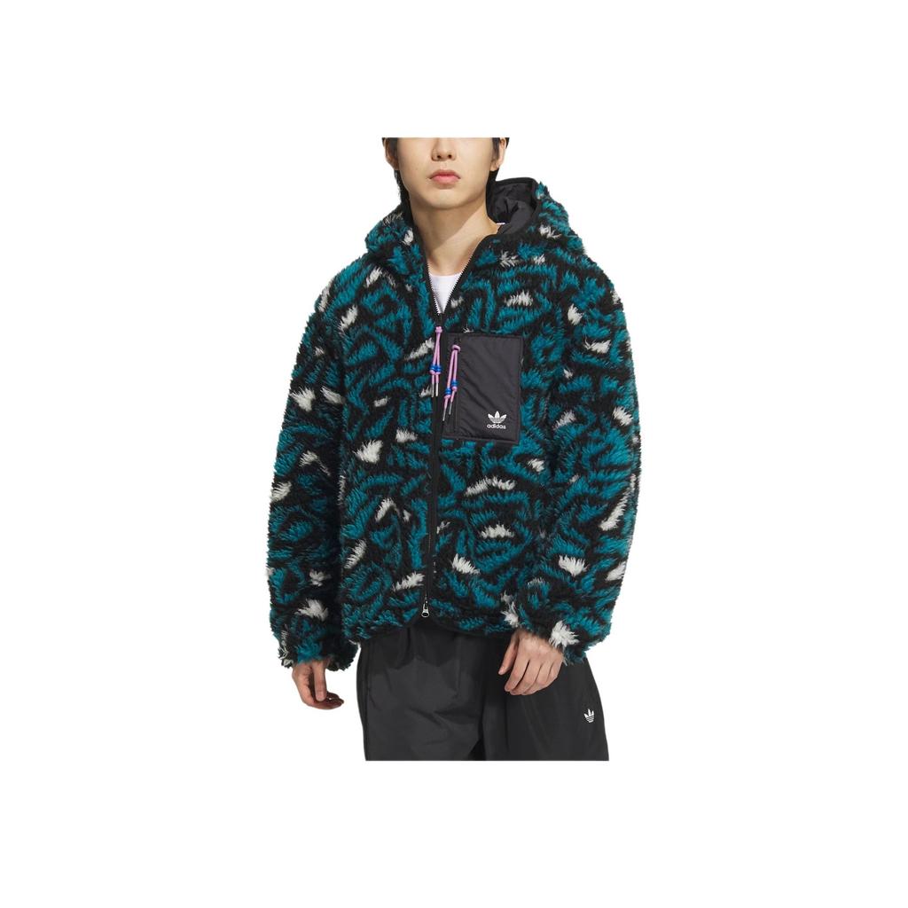 Adidas Originals Reversible Allover Print Hooded Long Sleeve Jacket Unisex Jacket Black JD6367