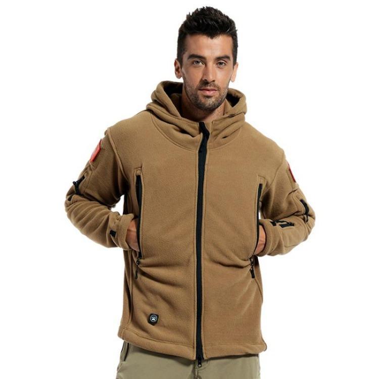 Men's Warm Tactical Fleece Hoodie Jacket Military Polar Thermal Outerwear for Hiking Outdoor