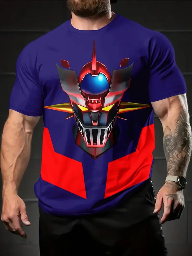 Classic Anime Mazinger Z Robot 3D Printed T-shirt Summer Men's Cartoon Short Sleeved Shirt Harajuku Street Casual Round Neck Pullover