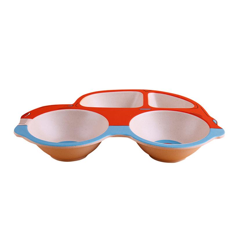 Bamboo Fiber Children's Cartoon Car Shape Cutlery Set Plate Baby Split