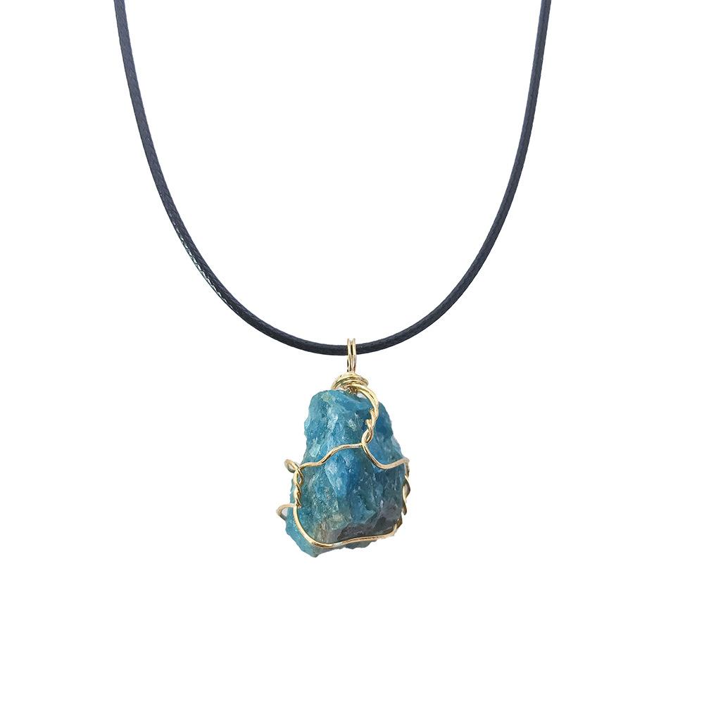 

1pc Nature Stone Pendant Necklace Amethyst Rose Quartz Lemon Crystal Fluorite Wire Wrapped Raw Stone Jewelry Gifts