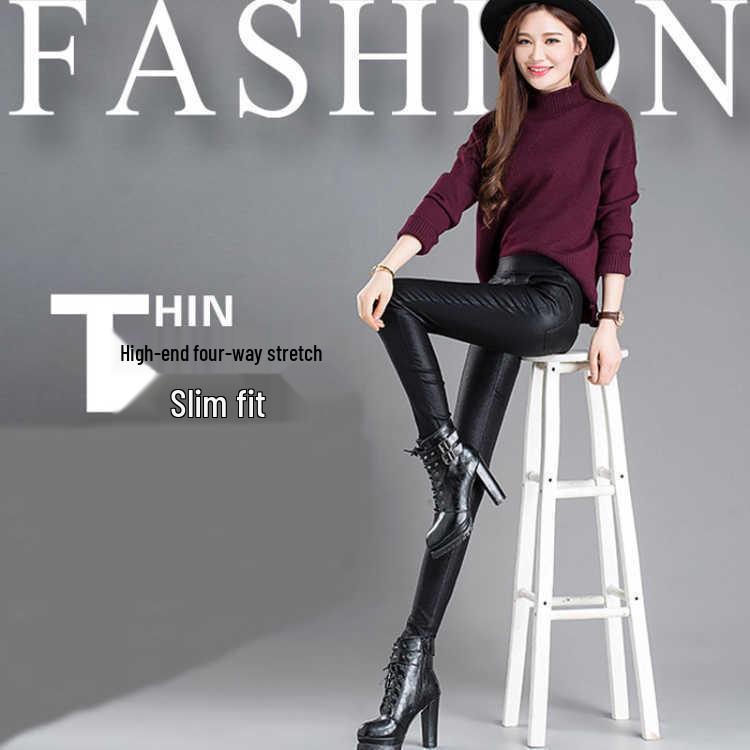 Women's High Waist Plus Velvet Stretchy Pencil Pants - Frosted Matte, Skinny Fit Base Layer for Autumn & Winter