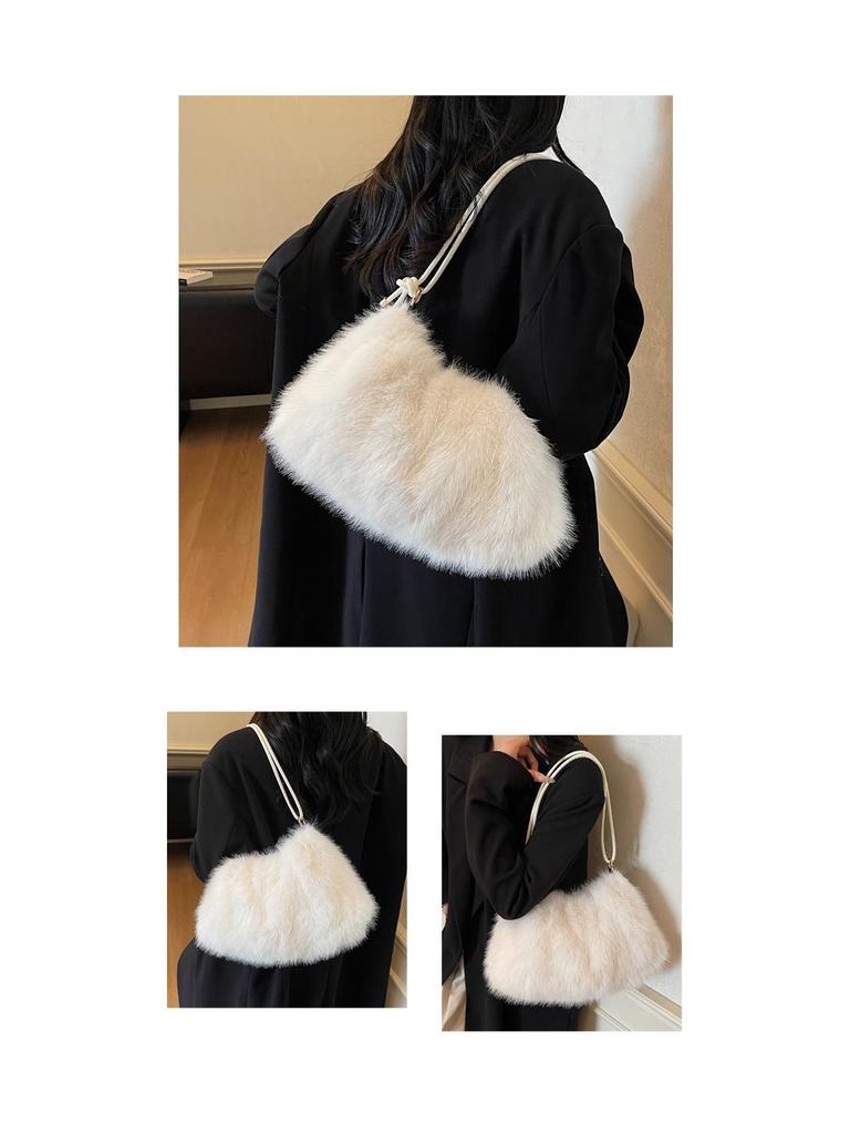 Women's Large Capacity Plush Shoulder Bag - Furry Handbag for Autumn/Winter