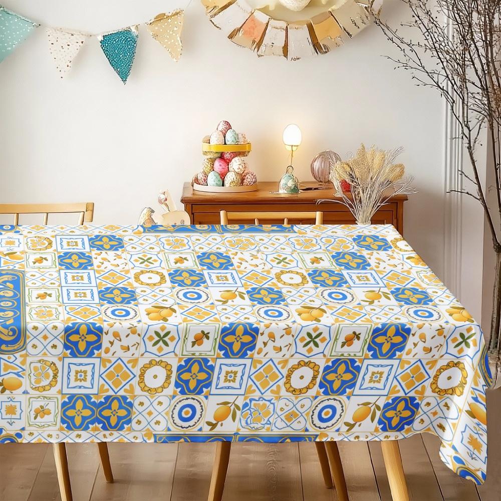 Mediterranean Pattern Rectangle Table Cloth for Table Decor Kitchen Dining Waterproof Reusable Tablecloth for Tables Dining Room
