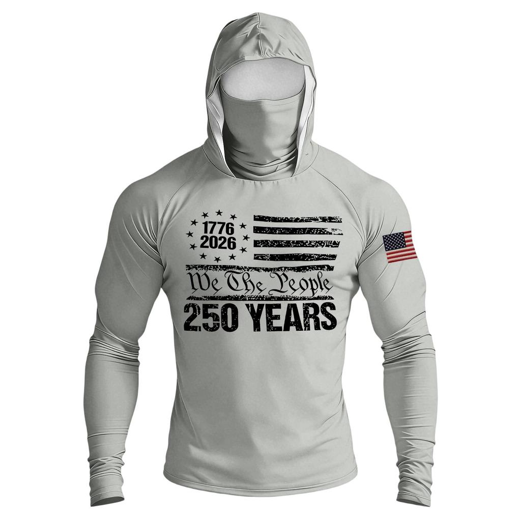 Men's Casual Raglan Sleeve Hooded Long Sleeve Sun Protection Shirt Lightweight Breathable Outdoor Activewear with Face Cover