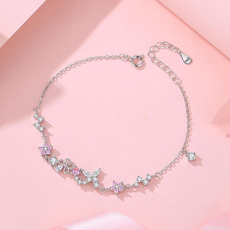 Tichia 925 Sterling Silver Cherry Blossom & Butterfly Bracelet for Women - Versatile, Sweet Floral Design