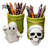 Large Capacity Pen Barrel For Office Halloween Holder, Cute Ghost/Skull Bamboo Tube Shaped Pencil Creative Dark Style Workspace Decor Cup,
