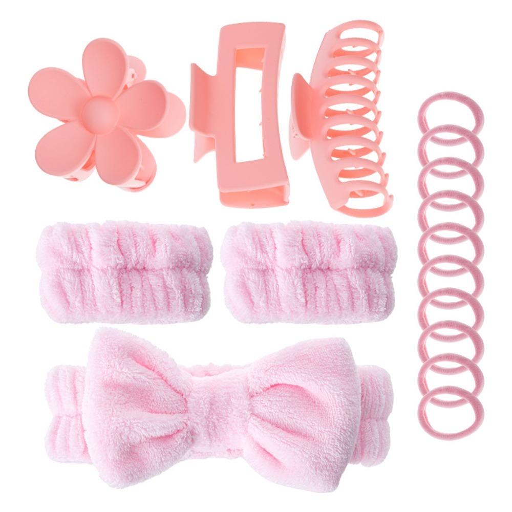 Wash Face Wrist Strap 16Pcs Face Washing Tools Skin Care Versatile Flower Hair Claw Solid Color 16Pcs Plush Bow Headband
