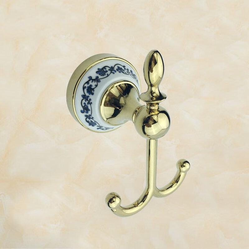 

Blue & White Porcelain Gold Bathroom Double Hook