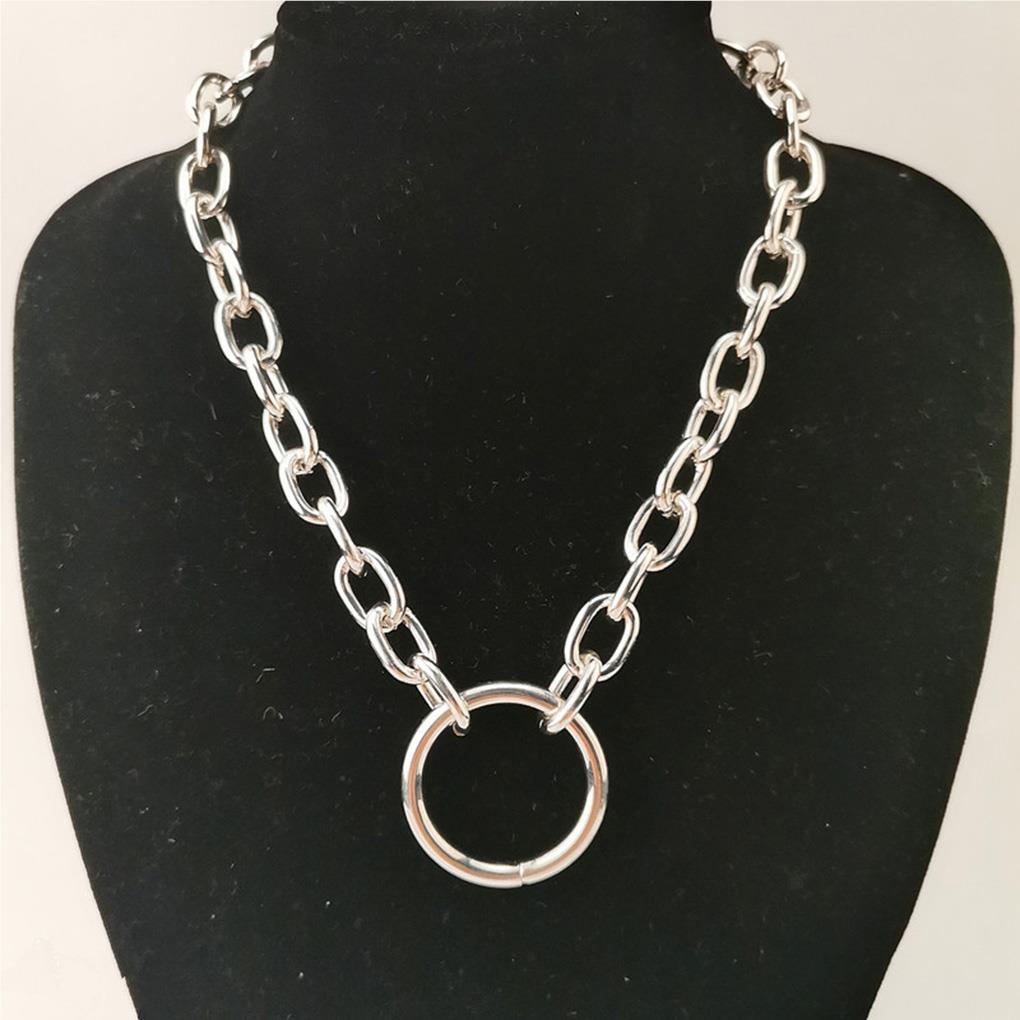 Simple Thick Lock Chain Geometric Hollow Circle Punk Necklace Fashion Jewelry