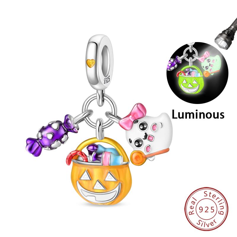 Copper Halloween Luminous Skull Little Elf Spider Bat Charms Beads Fit Qikaola Original Bracelets Diy Jewelry