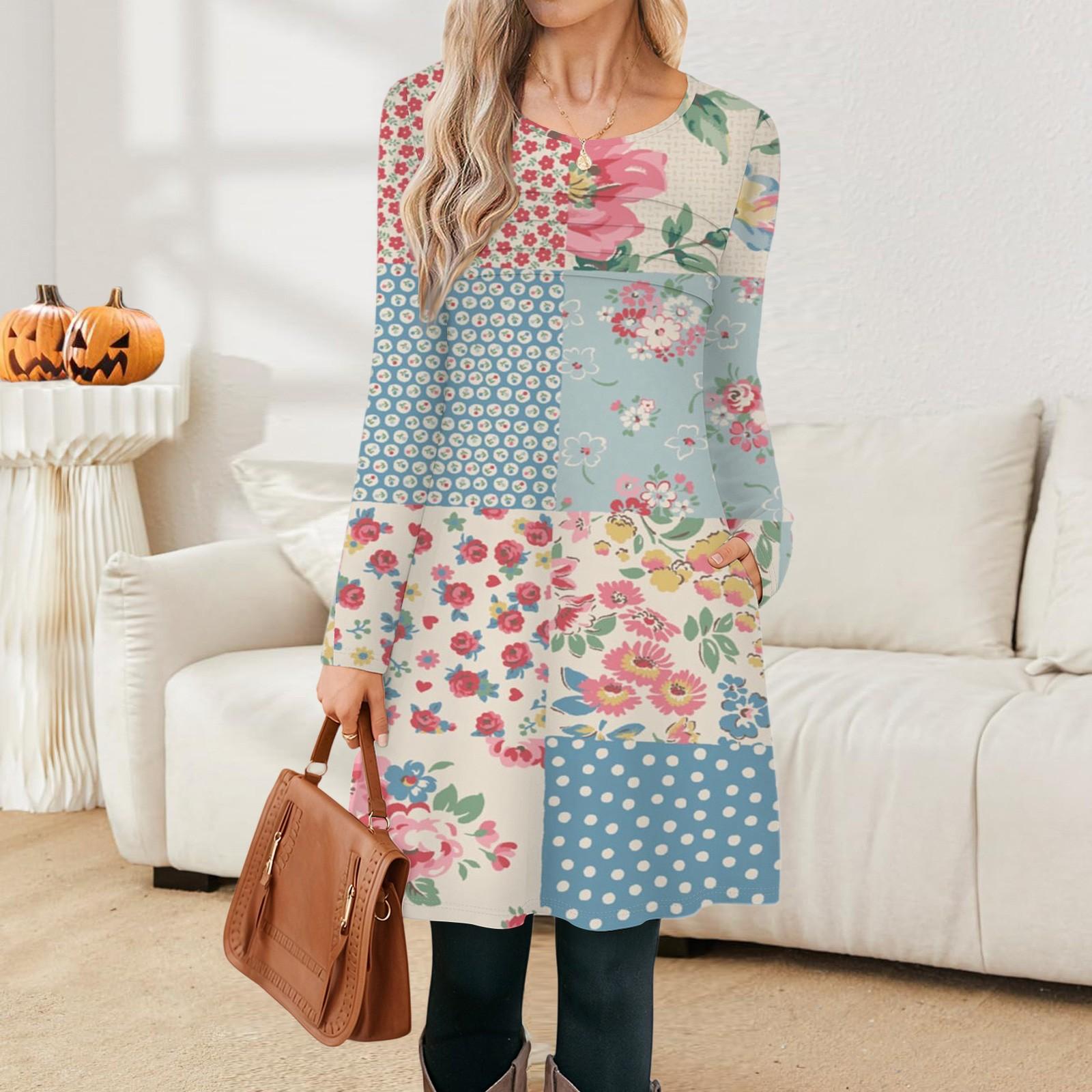 

Женские повседневные модные платья с длинным рукавом, с графическим принтом, винтажные, с карманами XXL