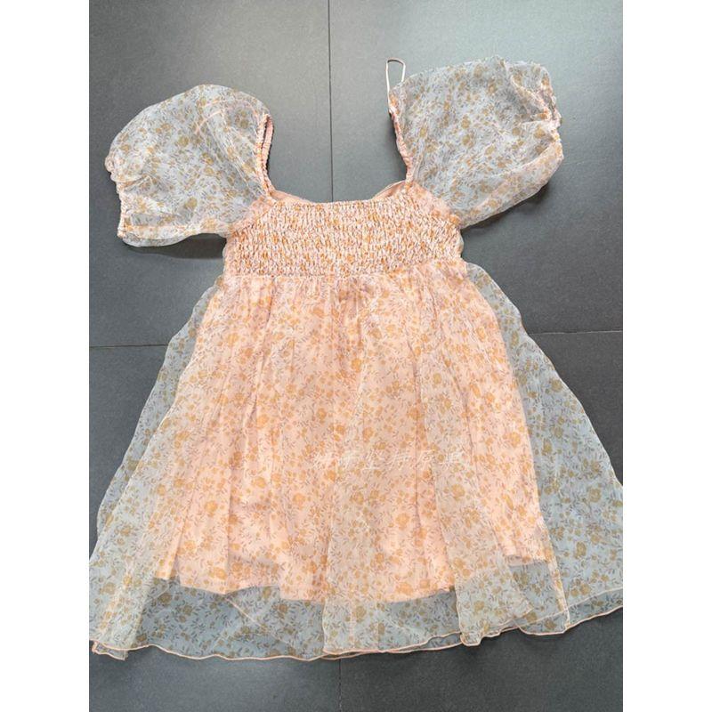 Export Single Baevely Organza Pettiskirt Dark Pattern Exquisite Square Collar Puff Sleeve Short Sleeve Dress Short Skirt
