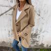 European & American Women's Woolen Coat: Casual Autumn/Winter Lapel Cardigan with Faux Pockets