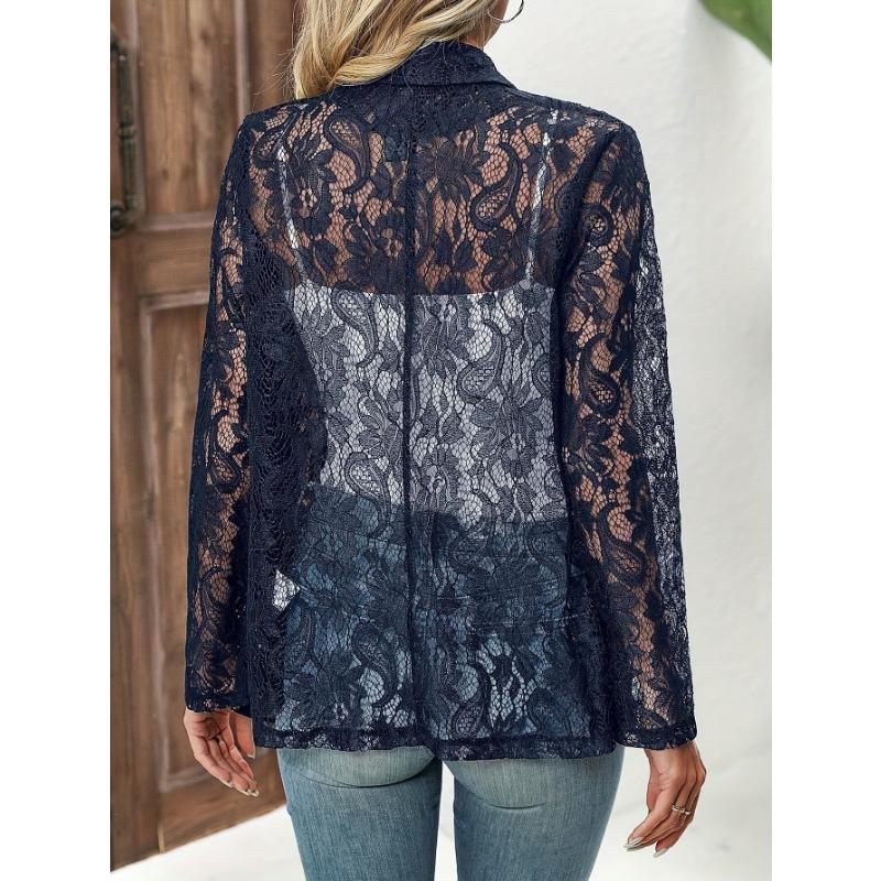 Lace Shirt Spring Summer Womens Versatile Solid Color Jacket Coats Long Sleeve Simple Hollow Design Fashion Versatile