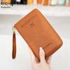 Men Women RFID Blocking Leather Passport Holder Travel Wallet Zip Around Passport Cover Document Organizer with Card Slots Wrist Strap