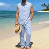 Men's Cotton-Linen Casual Hoodie Vest And Pants Set