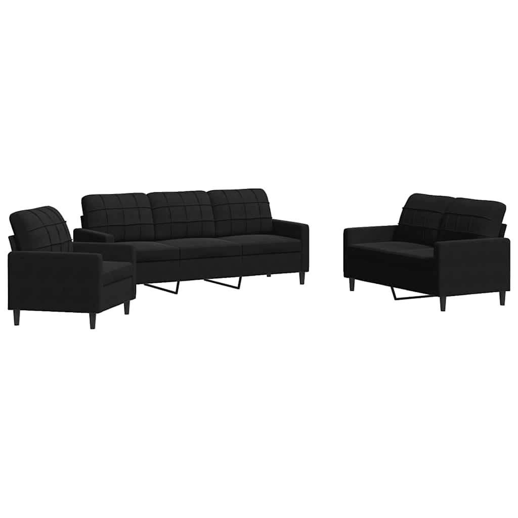 3 Piece Sofa Set with Cushions Black Velvet