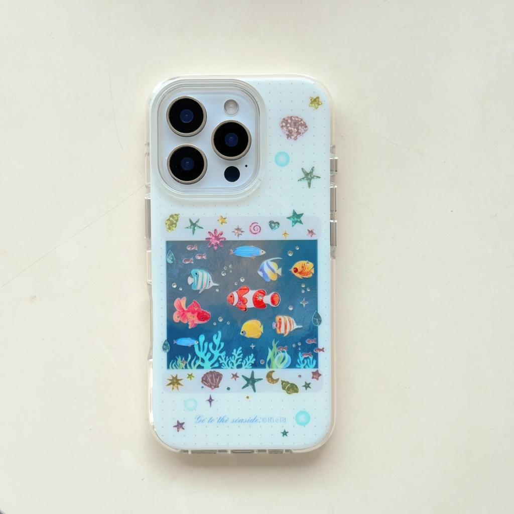 Capa de Celular Fofa Coreana Peixe Carpa Vermelha Oceano Azul para IPhone 14 15 16 17 Pro Max 13 15pro Capa Macia à Prova de Choque para Capa de Iphone 16