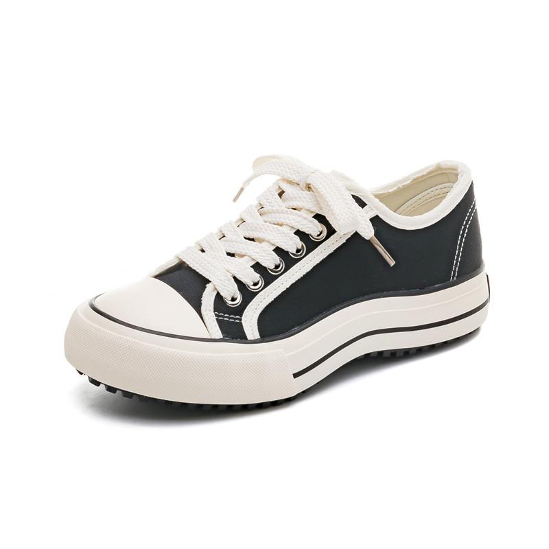 HUILI New Women Curved Sole Thick Sole Canvas Shoes Round Head Lace Up Casual Outdoor Walking Flat Shoes Zapatillas De Deporte