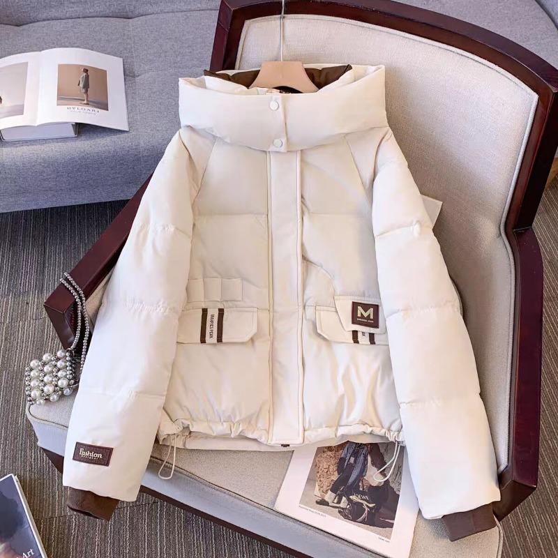 Fashion Hooded Down Jacket Short Loose Fit Winter Thickened Coat Women Oversize Warm Cotton Padded
