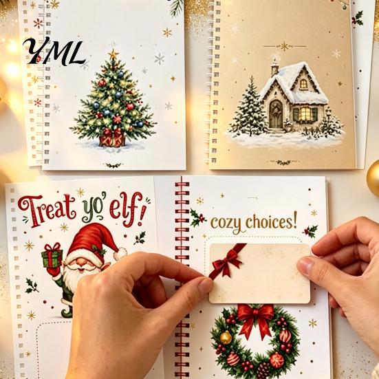 Greeting Card Collector Album Christmas Gift Book, 8x6 Inch Spiral Bound Holiday Keepsake Booklet, Thick Paper Organizer Merry for Xmas Party Supplies