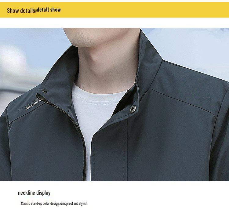Men's Trendy Stand-up Collar Casual Jacket - Spring/Autumn 2024, Youth Thin, Plus Size.