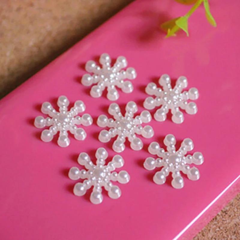 100pcs 12mm White Pearl Resin Snowflake Flatbacks DIY Christmas Decor Phone Case Scrapbooking Crafts Embellishments