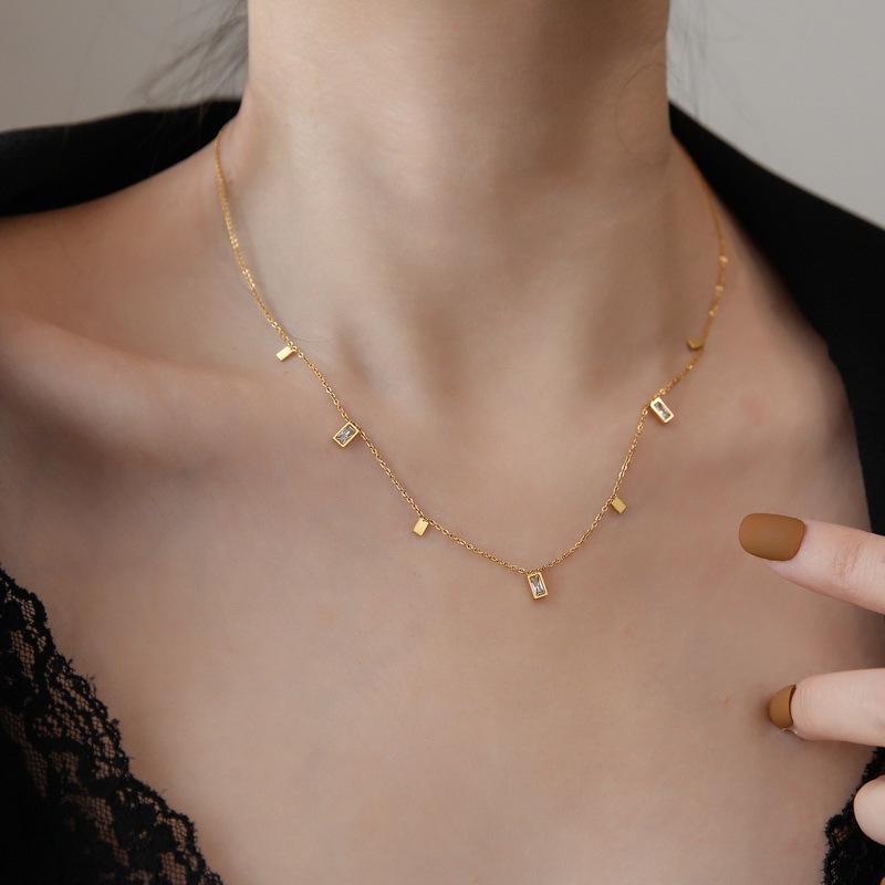 2022 Luxury Crystal Tassel Choker Necklace - Square Design, Non-Fading Clavicle Chain for Women