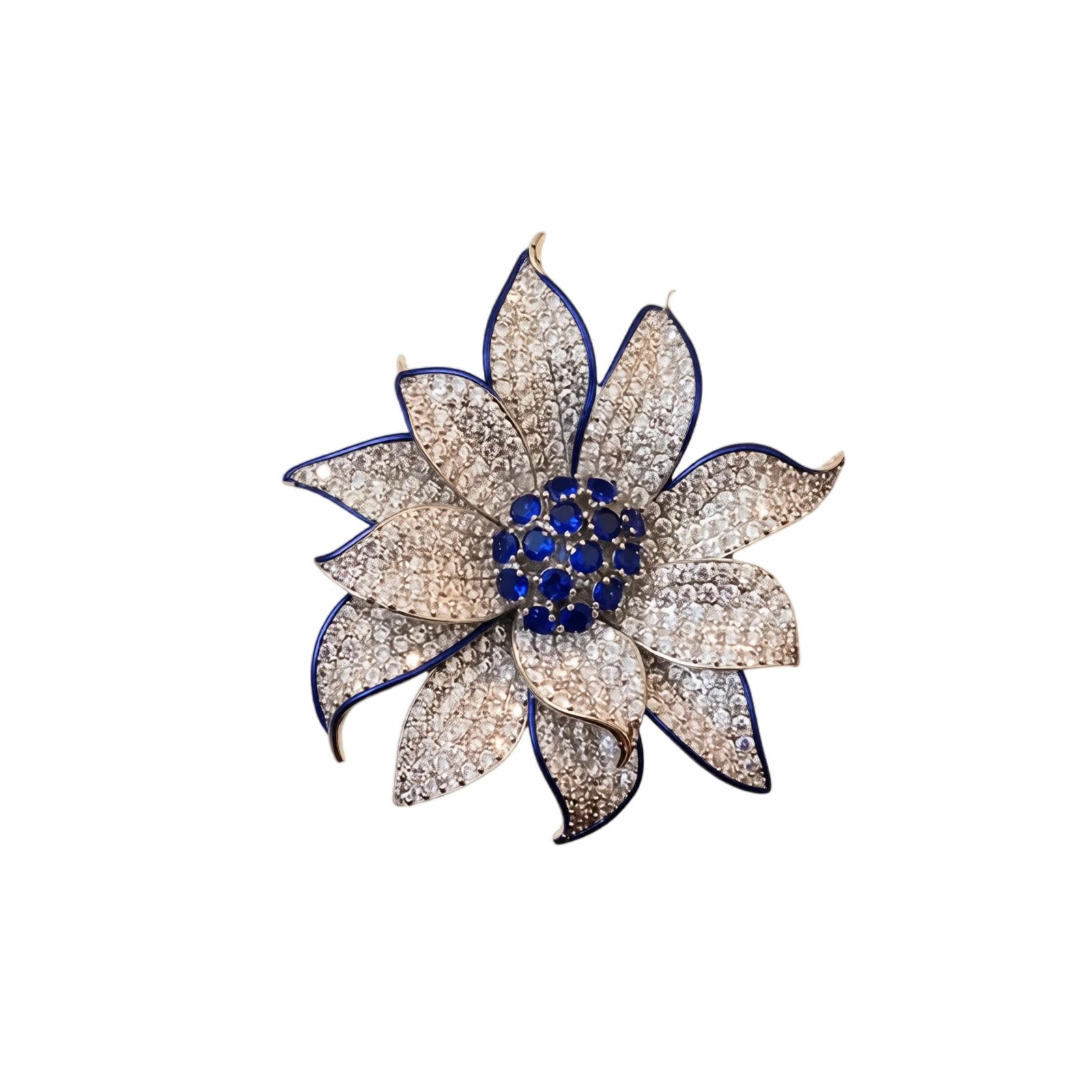 Blue Flower Brooch with Full Zircon Women s Coat Pin Elegant Design Clasp Brooch for Outerwear one size