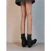 Sheepskin Version~ Retro Square Head Leather Inner Height Increase Black Short Boots Women's 2025 New Autumn and Winter Zipper Martin Boots