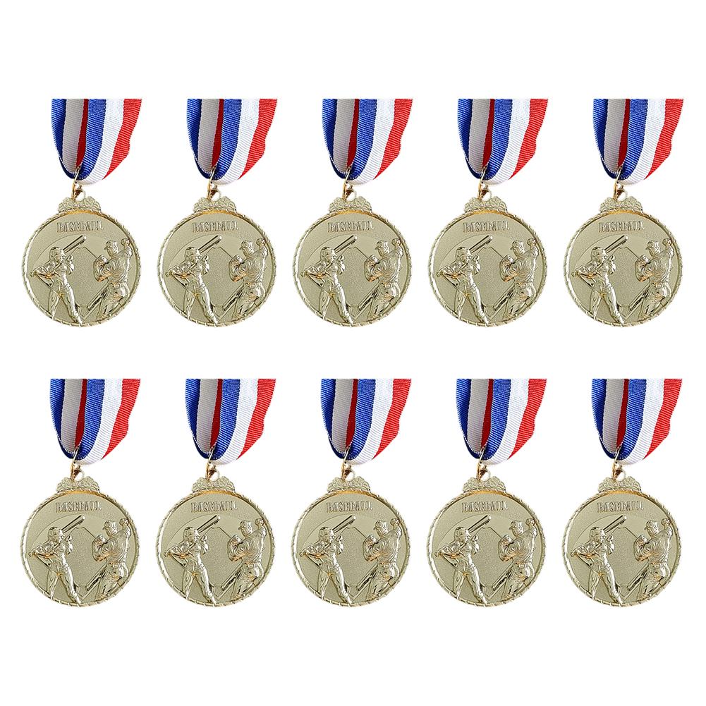 10Pcs Baseball Medals Metal Winner Medals with Neck Ribbon Competition Prize Medals Baseball Memorial Medal for Sports Games