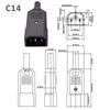 IEC 320 C13 C14 Inlet Power Plug Socket Rewirable 3 Pin Electrical Male Female Connector with Red Lamp Rocker Switch 10A Fuse