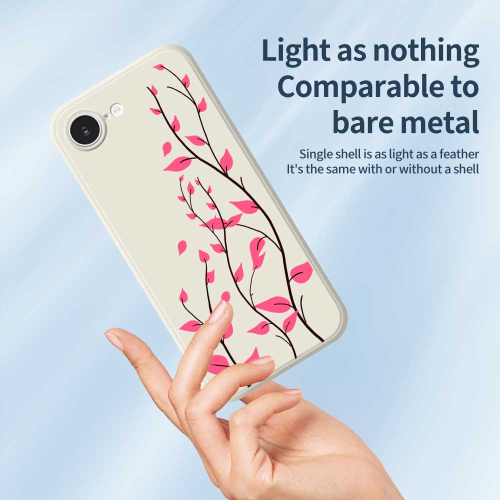 For iPhone 16e Case Red Leaves Pattern Printing Straight Edge TPU Phone Back Cover