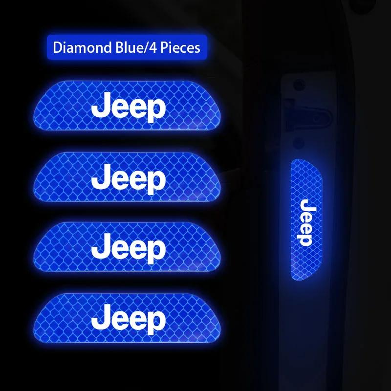 For Jeep 4PCS Reflective Car Door Sticker Safety Warning Reflector Mark For Jeep Grand Cherokee Wrangler JK Gladiator Compass