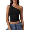 Women Summer One Shoulder Solid Slim Fit Cropped Tank Top