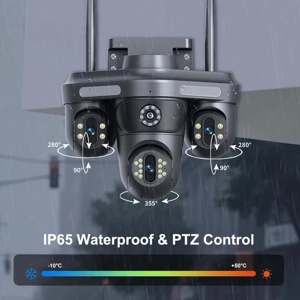 Nieuwe 6K 12MP WiFi IP Camera Buiten Drie lenzen Panoramisch Beeld PTZ IP Cam Bewegingsdetectie Beveiliging CCTV Videobewaking