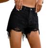 Women High Waist Denim Shorts Casual Distressed Hem Jean Shorts with Button and Zipper Closure for Summer Wear