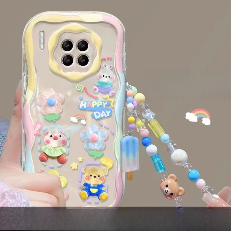 Etui do telefonu komórkowego Huawei P60 Mate50pro Niszowe Odporne na upadek Honor 70 Kolor Przezroczysty Trójwymiarowy Królik Łańcuszek