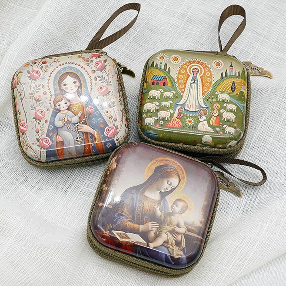 

Virgin Mary Jewelry Box Zippered Christian Gift Portable Prayer Rosary Storage Bag Devotees 7