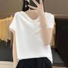 Summer new swinging collar short-sleeved T-shirt women's acetic acid satin drape thin top French temperament simulation silk inside