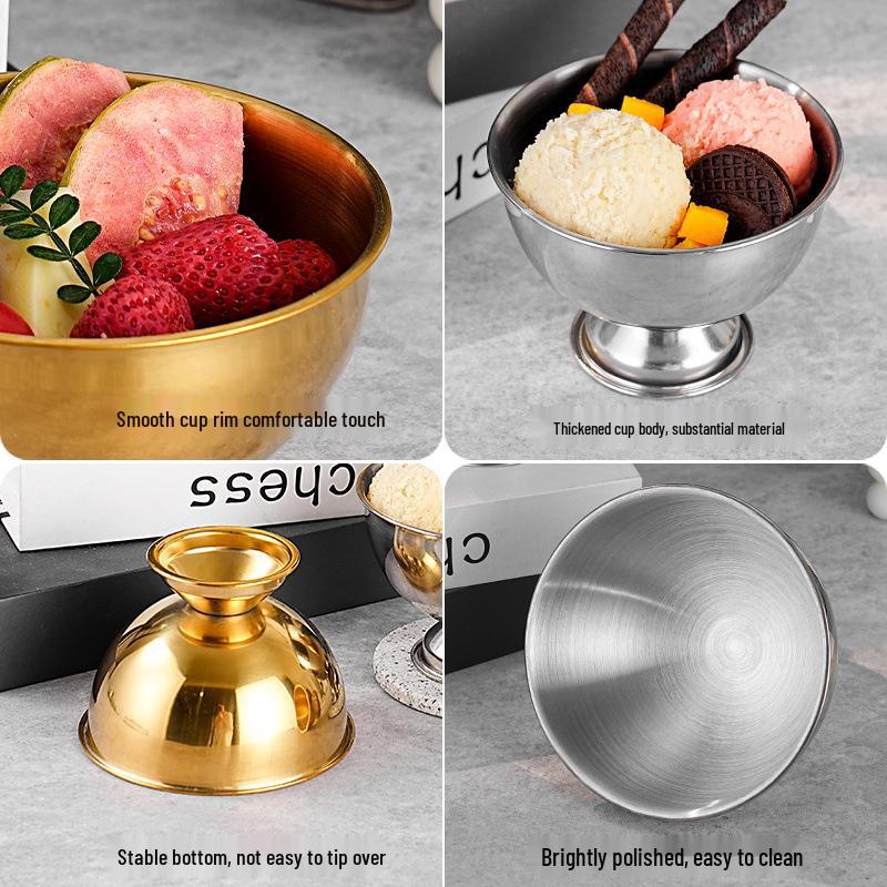 Stainless Steel High-Footed Dessert Cup for Salad, Ice Cream, and Soup