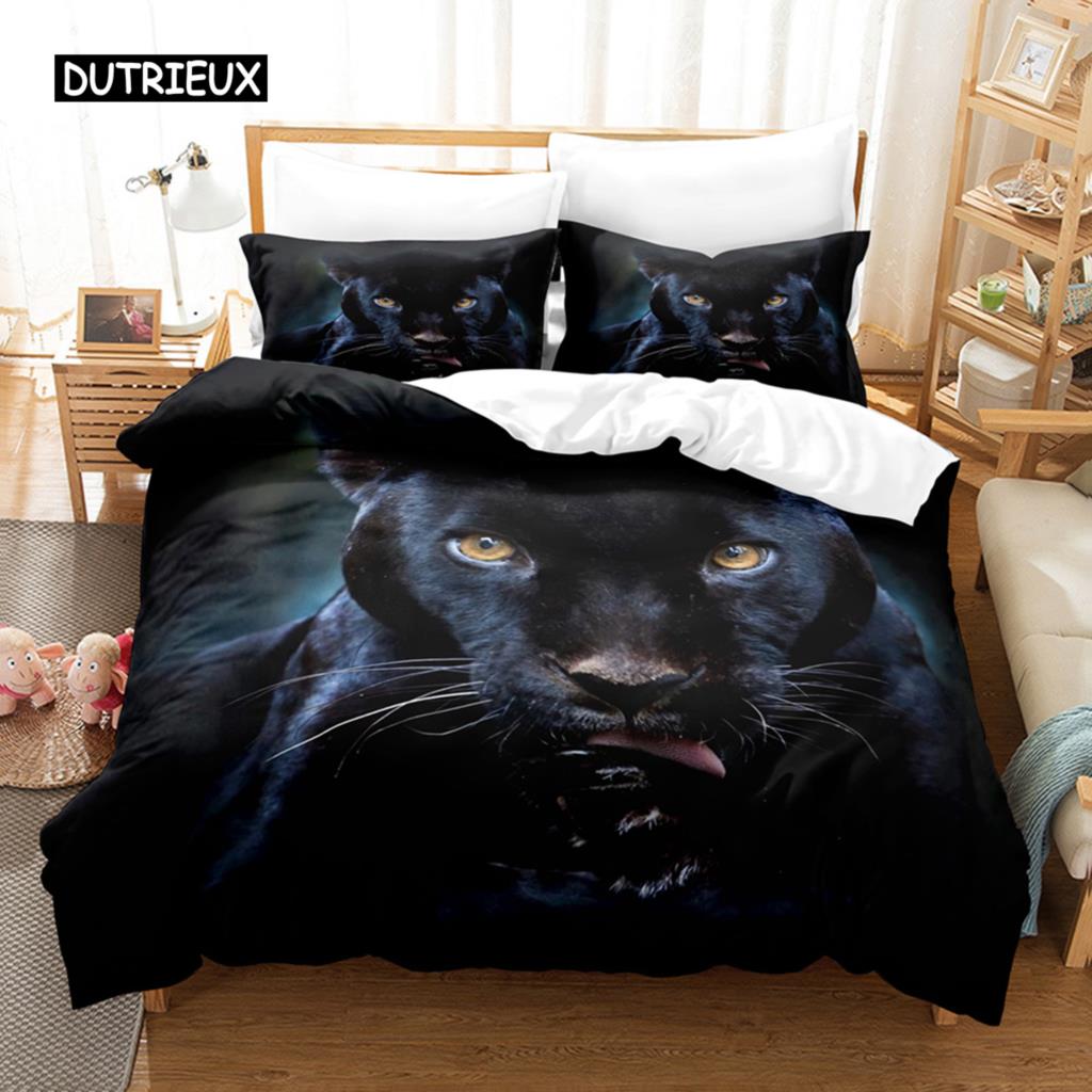 

Комплект постельного белья Black Panther King Size Black Leopard для детей и мальчиков Safari Cheetah Animal Theme 2/3 шт. Пододеяльник EU single(135x200cm)