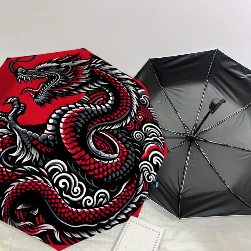 1pc Red Dragon Yin Yang Symbol Umbrella with Plastic Handle,Suitable for All Seasons Home Travel Outdoor UmbrellaDD1076