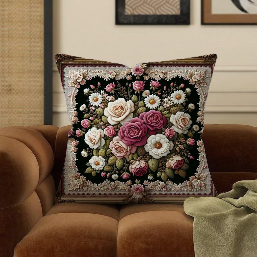 Floral-Patterned Pillowcases On the SofaSuitable for Sofa Car Bedroom Decorative Cushion Cover Pillow Cover