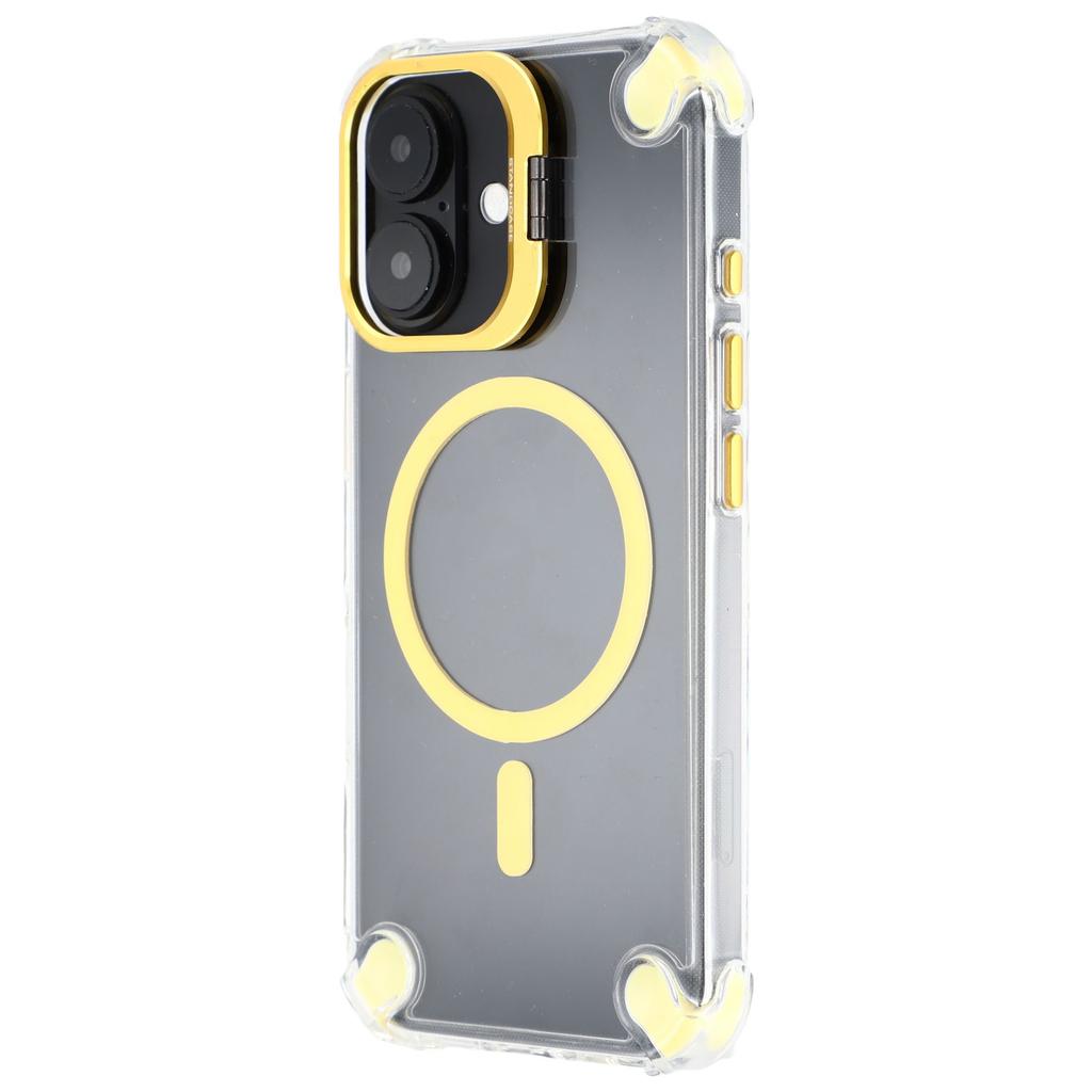 For iPhone 16 Magnetic Clear Case Shockproof Hybrid Phone Shell with Camera Lens Frame Kickstand
