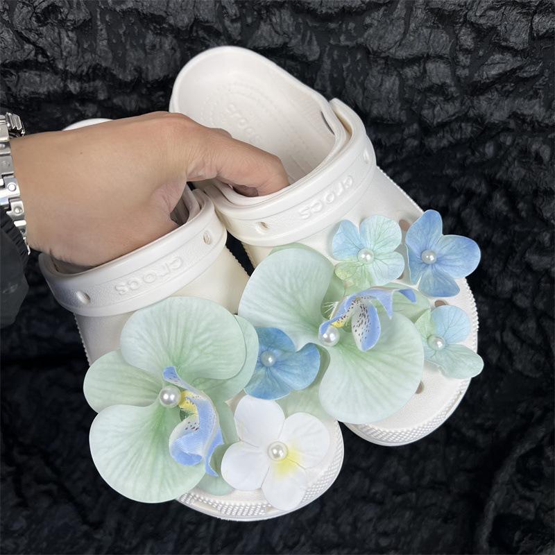 Verde Menta, Orchidea Farfalla, Fiore di Scarpa, Sensazione di Lusso, Fibbia per Scarpe, Creatività Personalizzata, Fibbia per Scarpe a Foro Primavera ed Estate, Decorazione per Scarpe