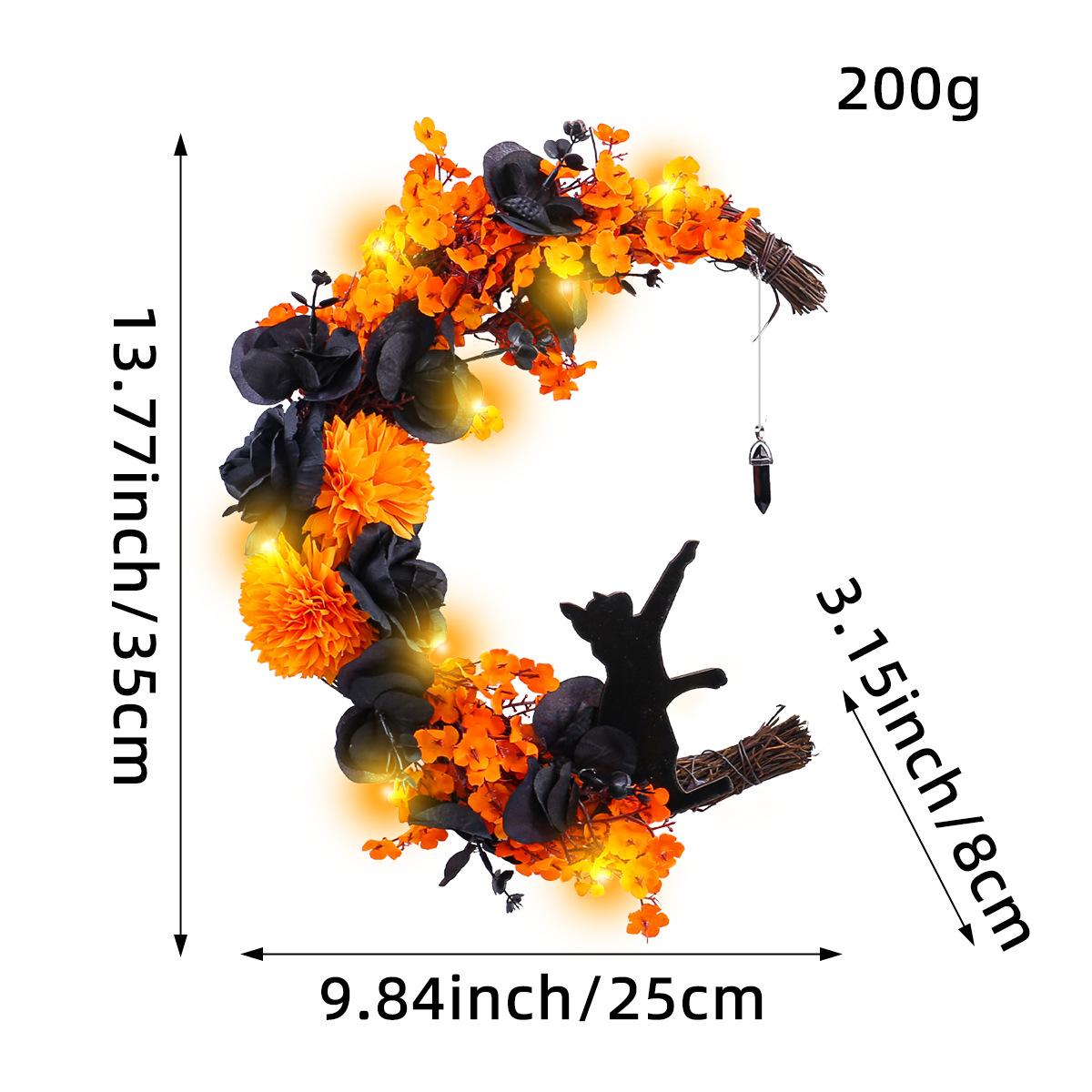 

Оранжевый Черный Лунный Кот Венок Хэллоуин Венок Подвесной Дверь Украшение Сада На Открытом Воздухе Венок Подвесной Дверь