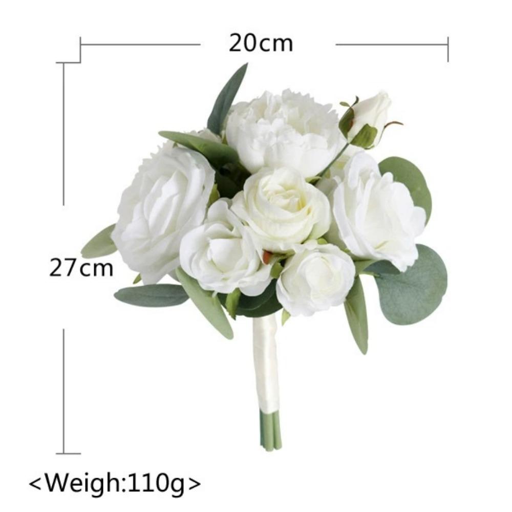 Kunstige blomster brudebukett til bruden, rustikke bryllupsbuketter til bruden Silke runde kunstige bryllupsblomster buketter